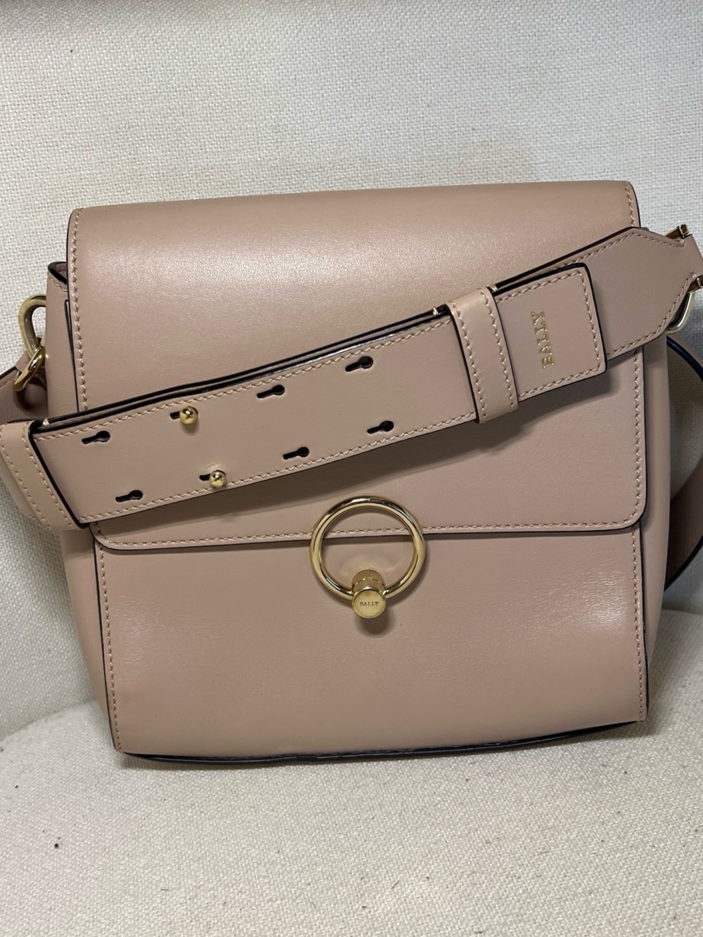 Bally Leather Crossbody Bag in Pale Pink with Gold Hardware